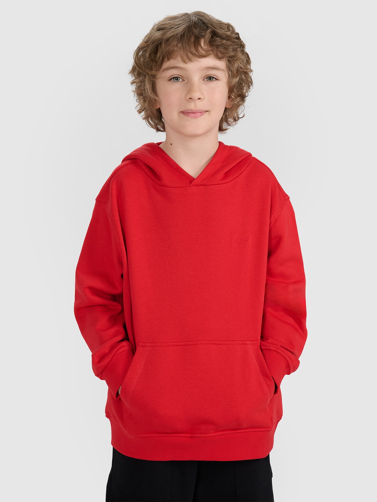 Sportinis neatsegamas džemperis su gobtuvu berniukams - raudonas