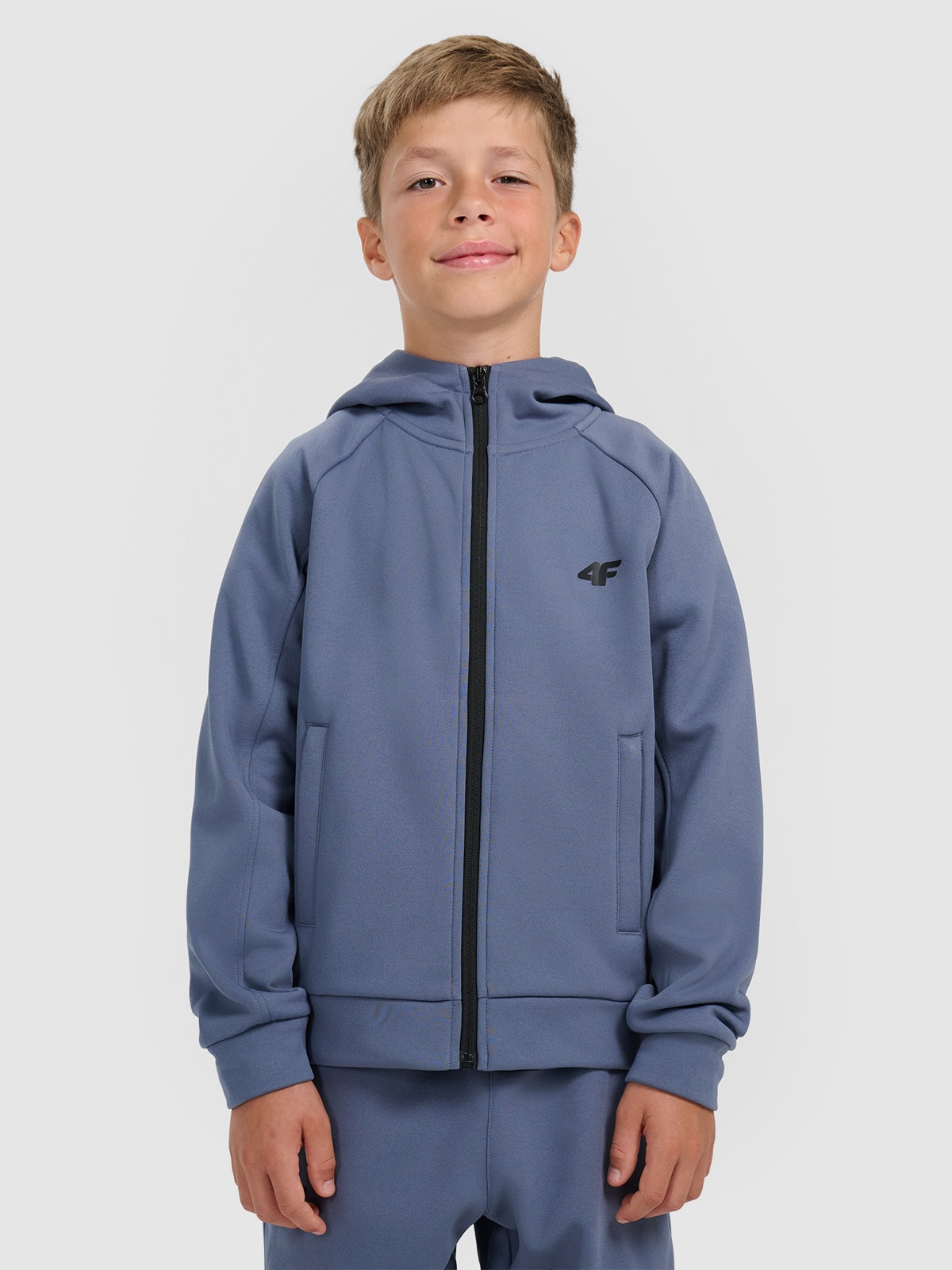 Sportinis atsegamas džemperis su gobtuvu berniukams - tamsiai mėlynas