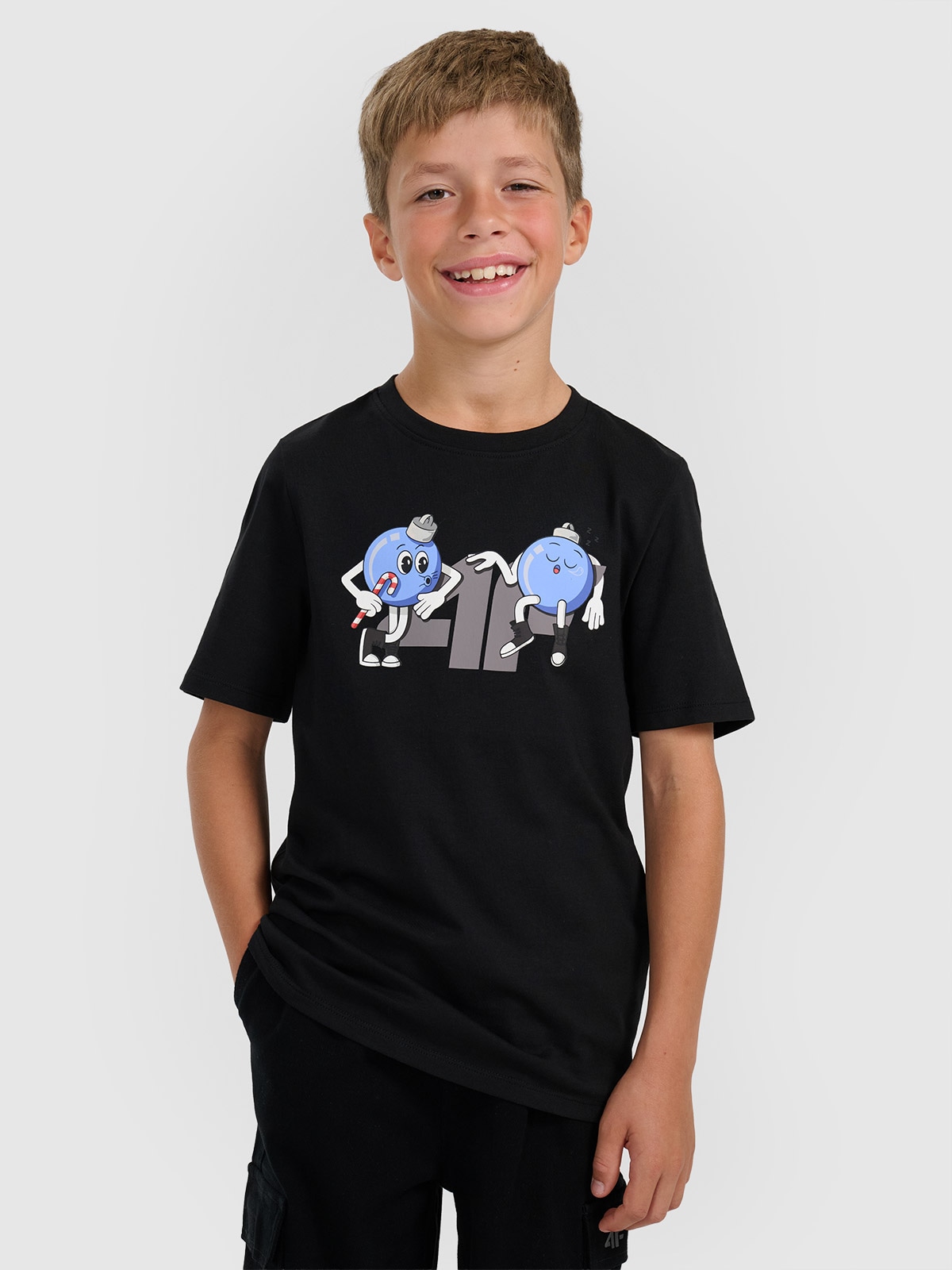 T-shirt regular marškinėliai su kalėdine spauda berniukams - juodi