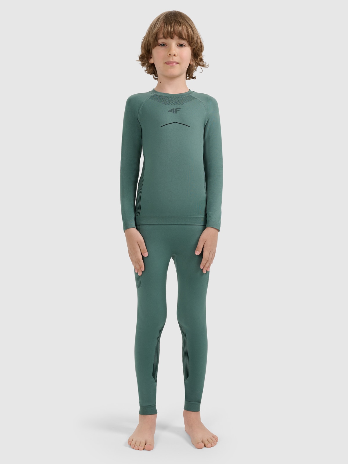 Termoaktyvus besiūlis apatinis trikotažas (viršus) berniukams -  alyvuogių/khaki spalvos