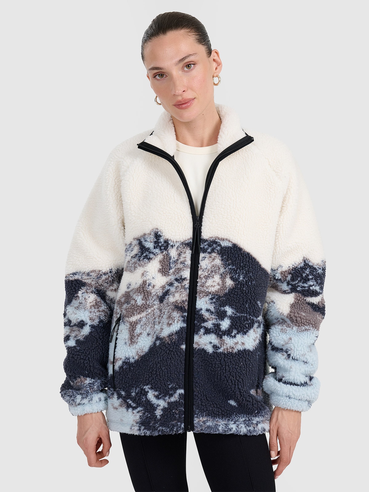Flisas sherpa oversize su apykakle unisex - daugiaspalvis
