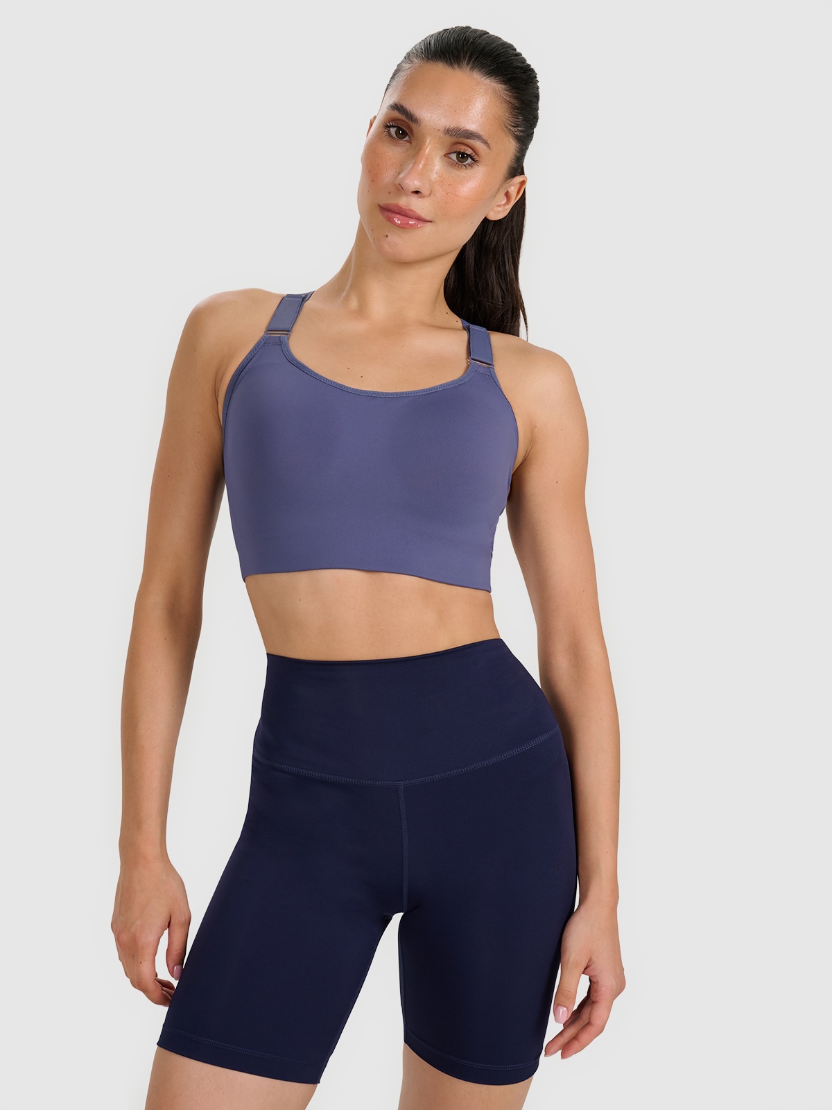 Treniruočių liemenėlė su aukšta parama - tamsiai mėlyna