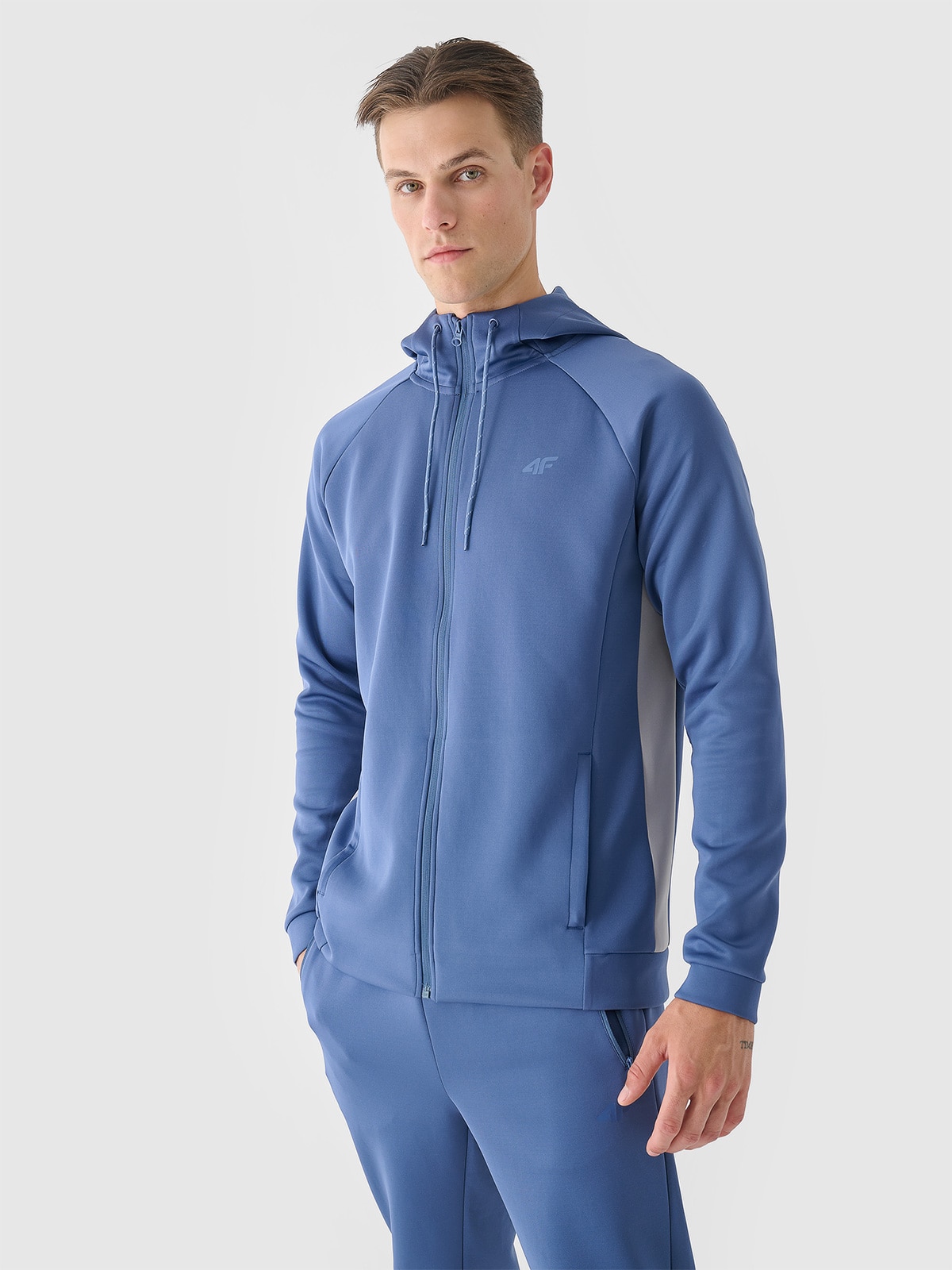 Vyriškas atsegamas treniruočių džemperis su gobtuvu - tamsiai mėlynas