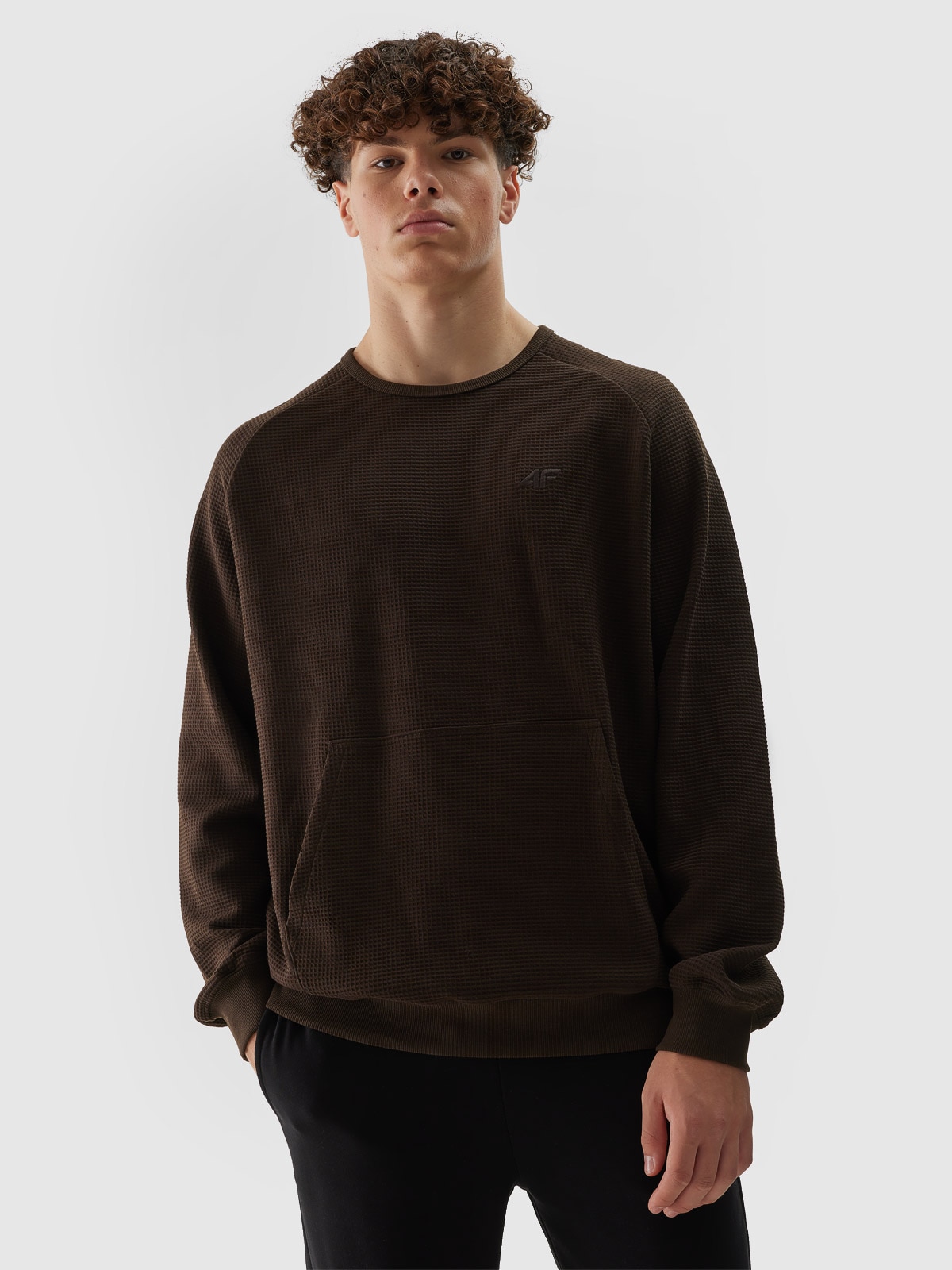 Vyriškas neatsegamas džemperis be gobtuvo - rudas