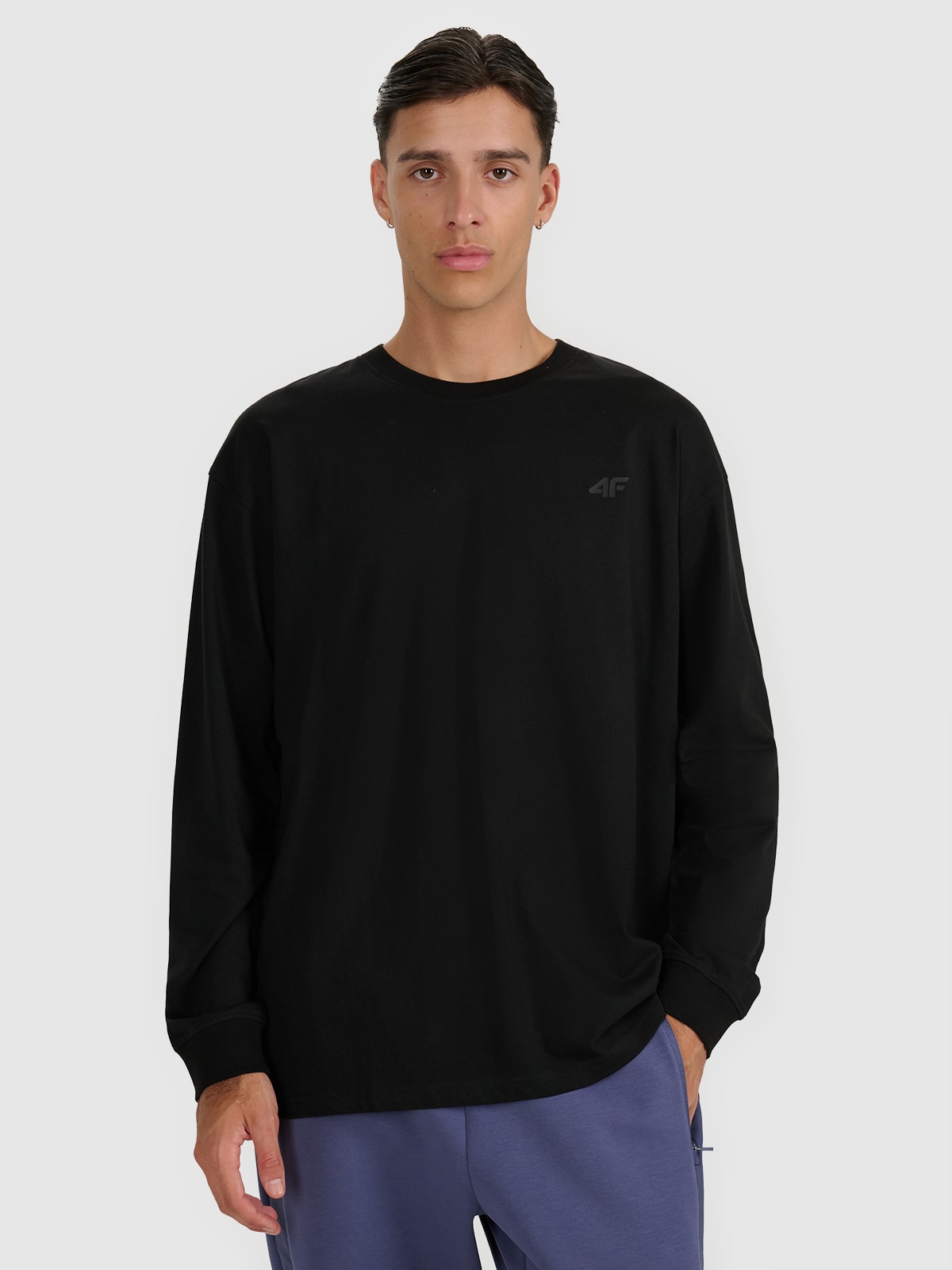 Vyriški Longsleeve oversize marškinėliai su spauda - juodi