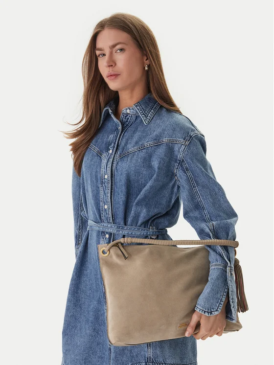 Tommy Hilfiger Rankinė Tommy Hilfiger Th Statement Leather Bag Suede AW0AW18402 Smėlio