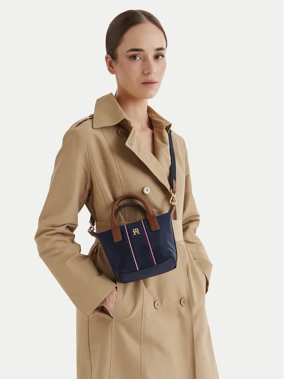 Tommy Hilfiger Rankinė Tommy Hilfiger Popette Micro Tote Corp AW0AW18552 Tamsiai mėlyna