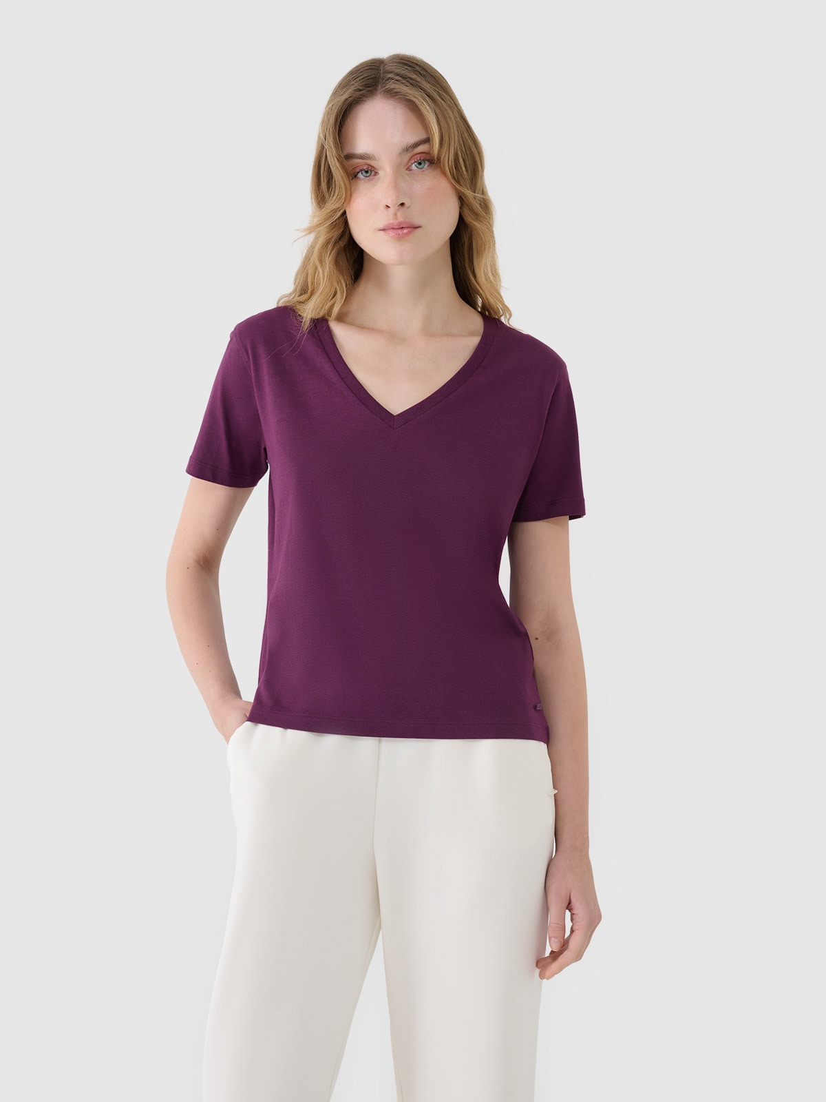 Moteriški T-shirt oversize marškinėliai su modaliu - violetiniai