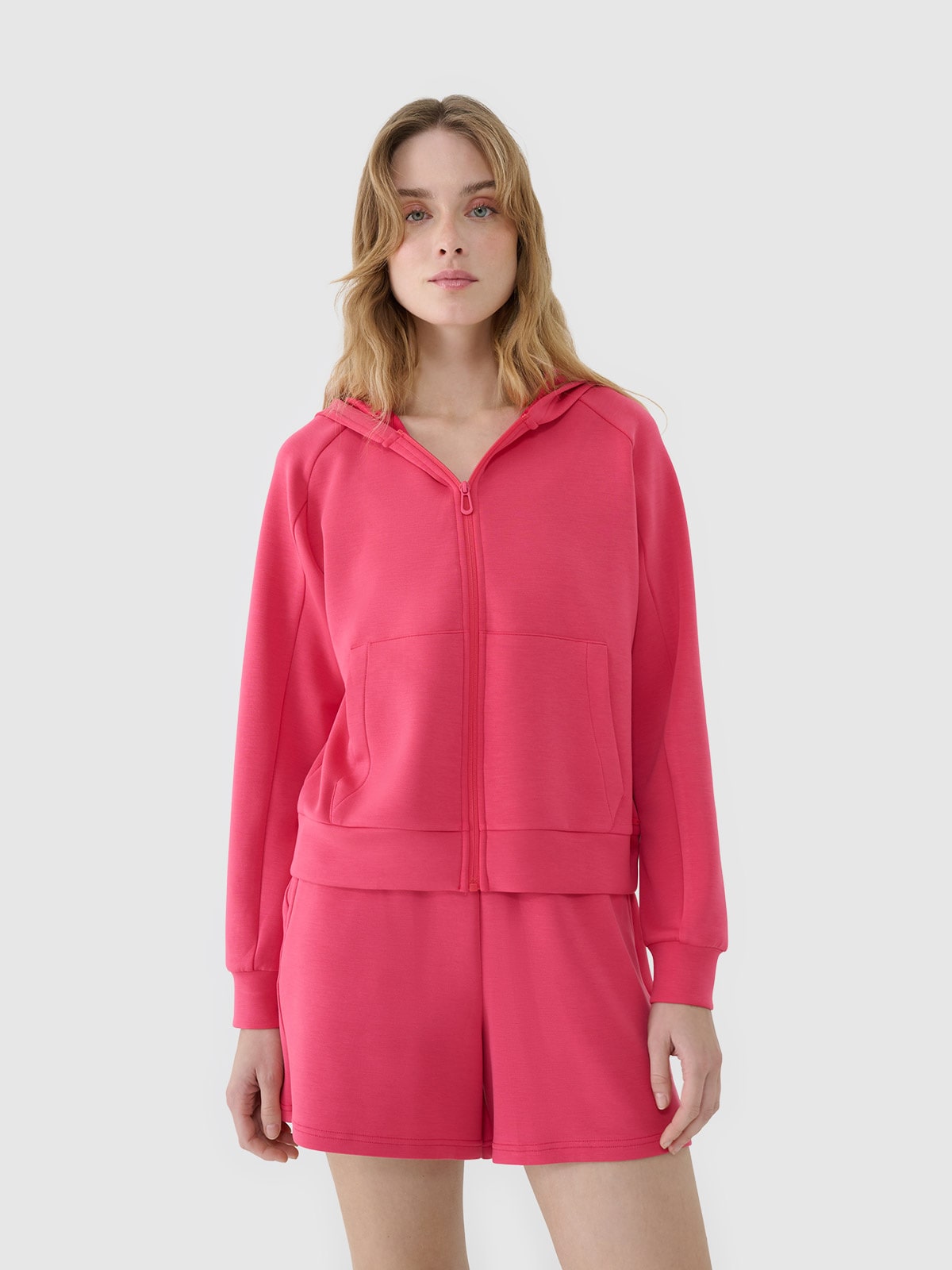 Moteriškas sportinis atsegamas džemperis su modalio priemaiša - rožinis