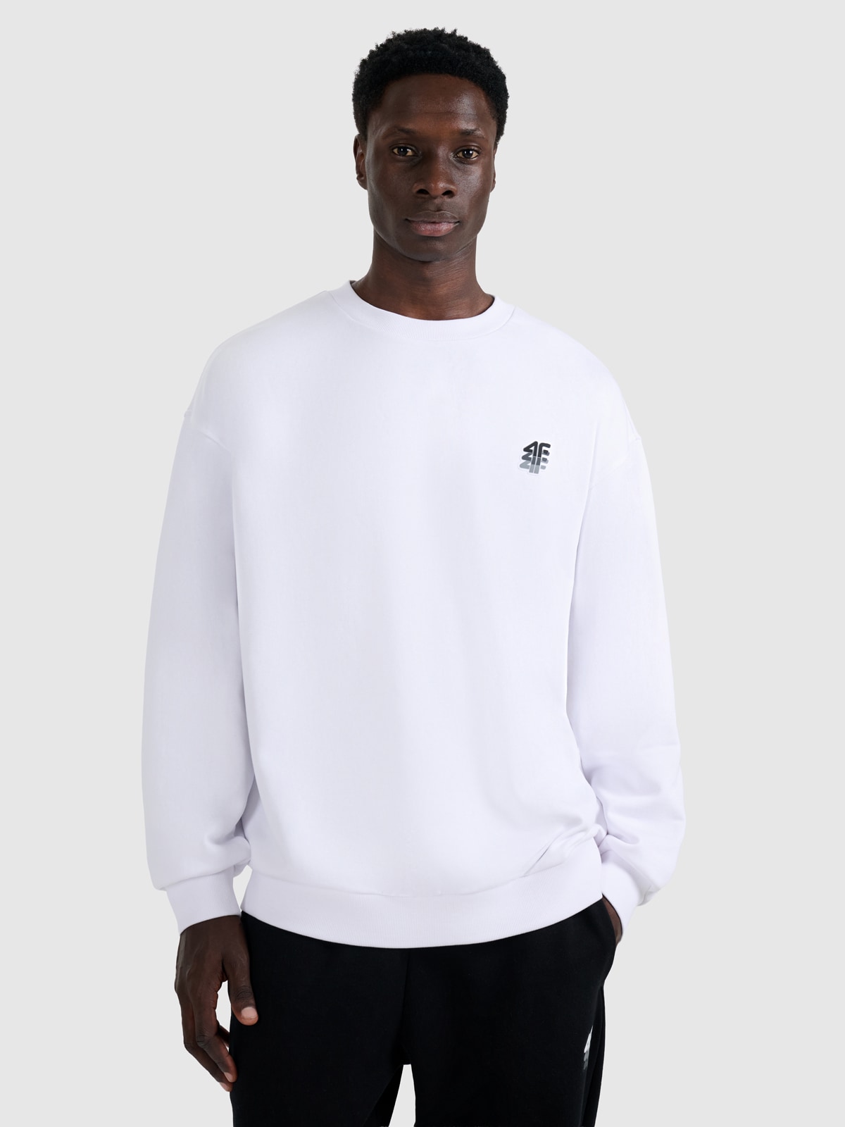 Vyriškas sportinis neatsegamas džemperis be gobtuvo - baltas