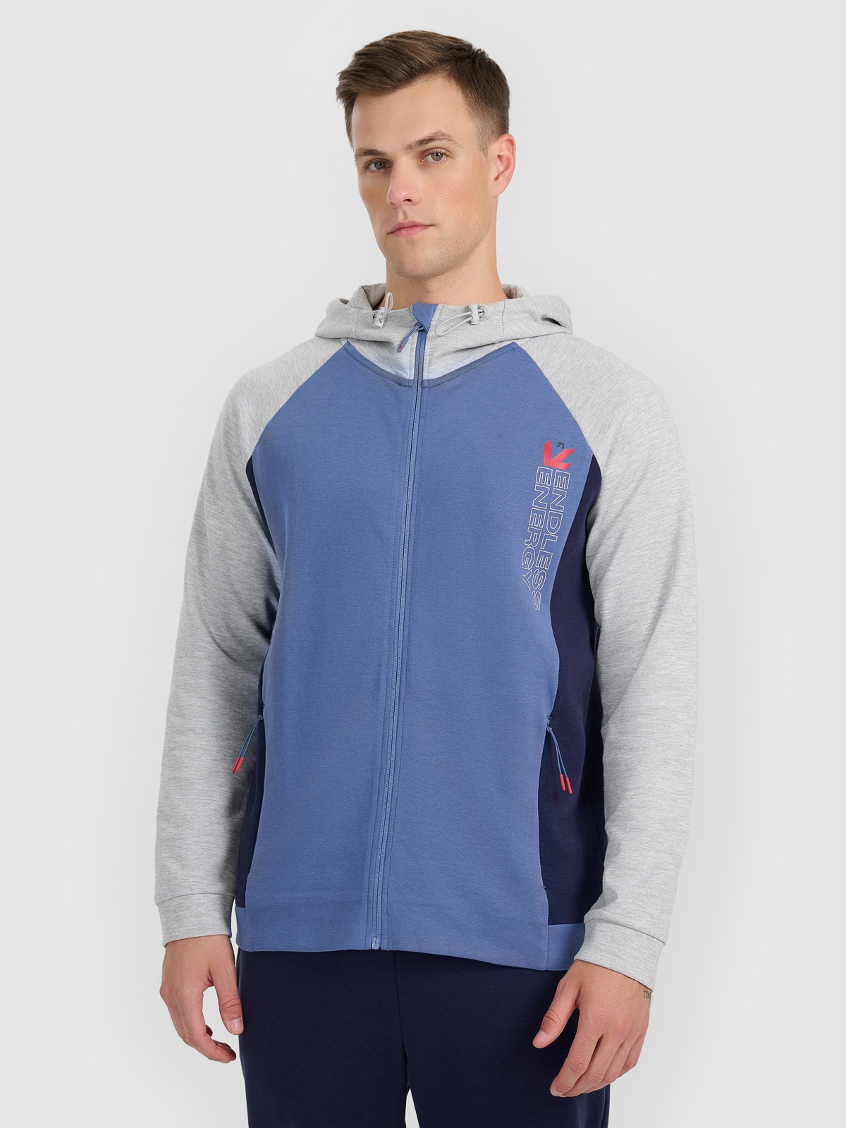 Vyriškas sportinis atsegamas džemperis su gobtuvu - pilkas