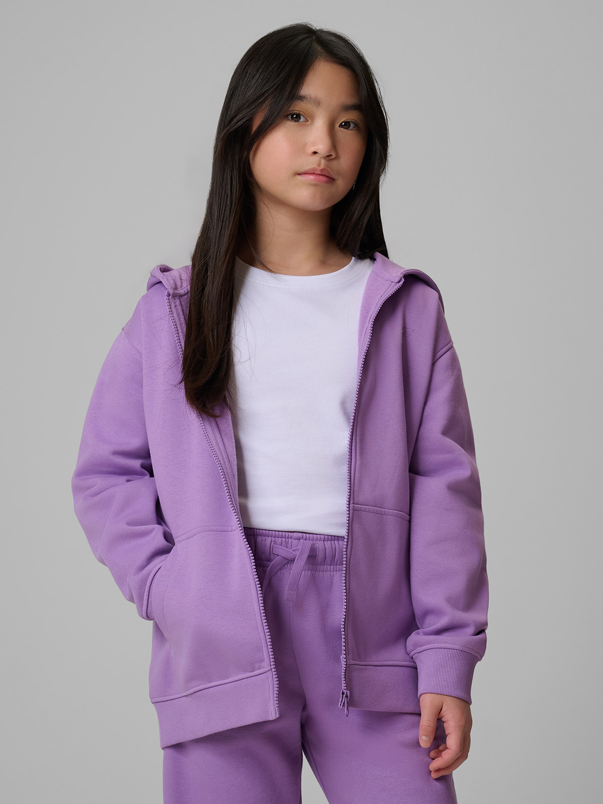 Loose sportinė palaidinė su gobtuvu mergaitėms - violetinė