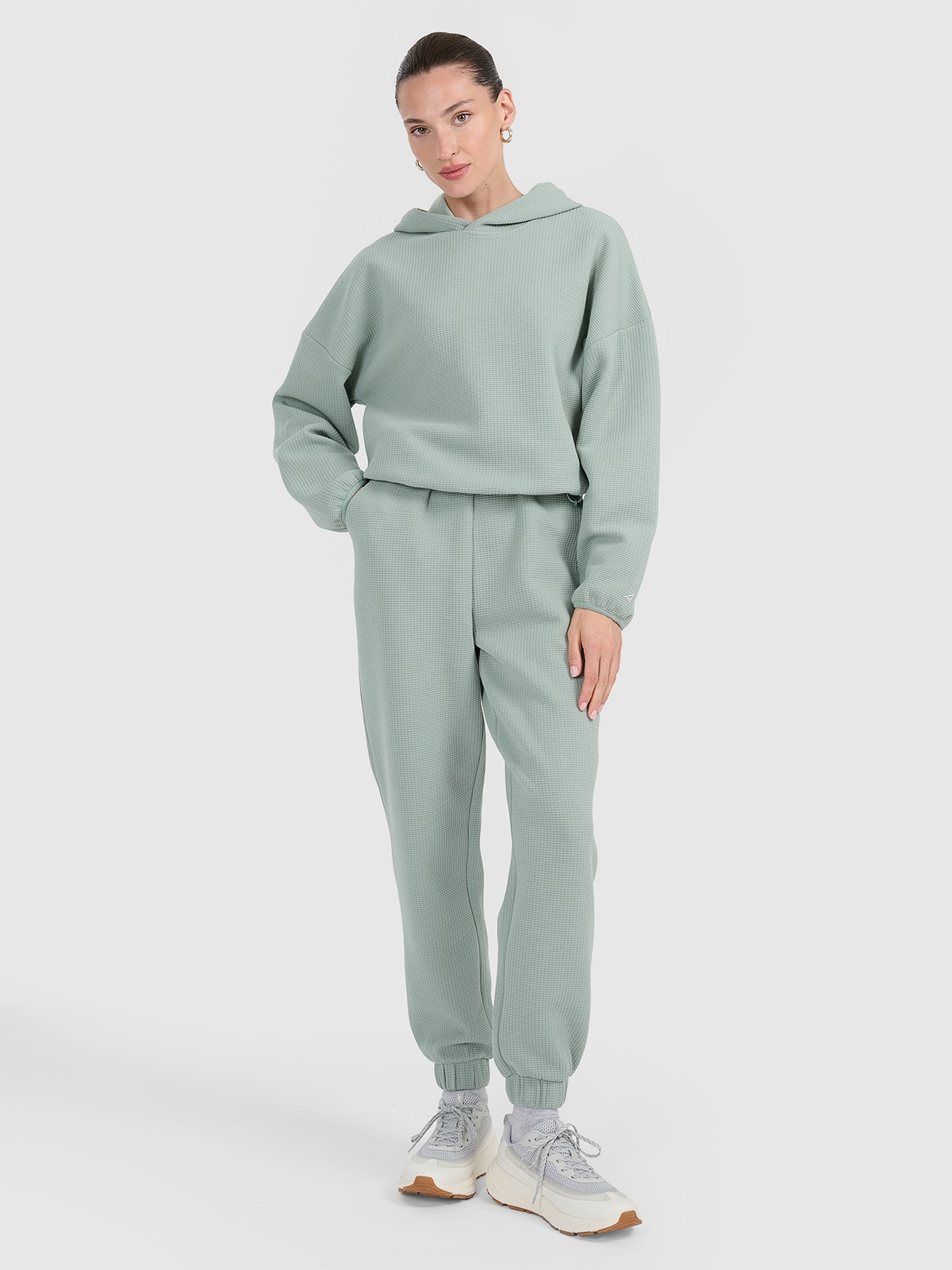 Moteriškos sportinės vaflinio audinio kelnės - turkio spalvos