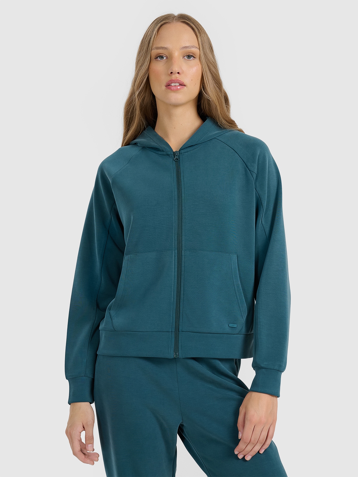 Moteriškas sportinis neatsegamas džemperis su modalio priemaiša - turkio spalvos