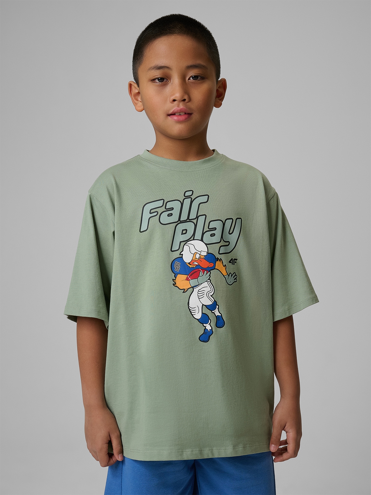 T-shirt loose marškinėliai su spauda berniukams - mėtinės spalvos