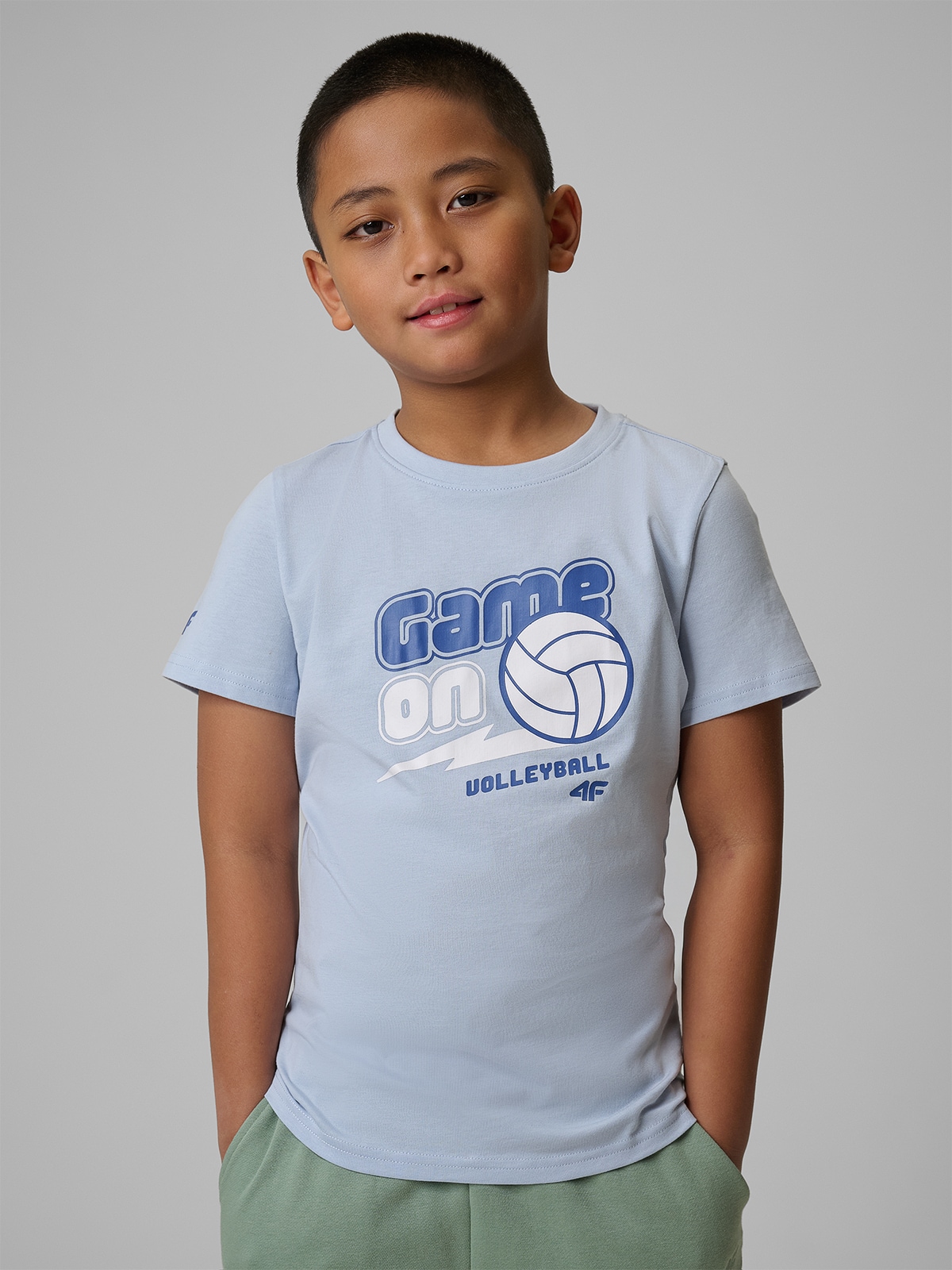 Reguliarus marškinėliai su spauda berniukams - mėlyni