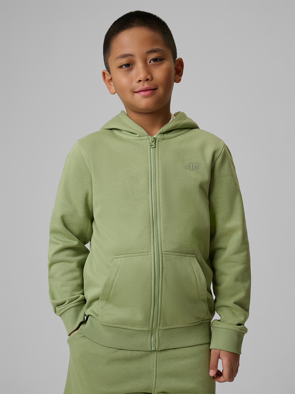 Sportinis džemperis regular su gobtuvu berniukiškas - žalias