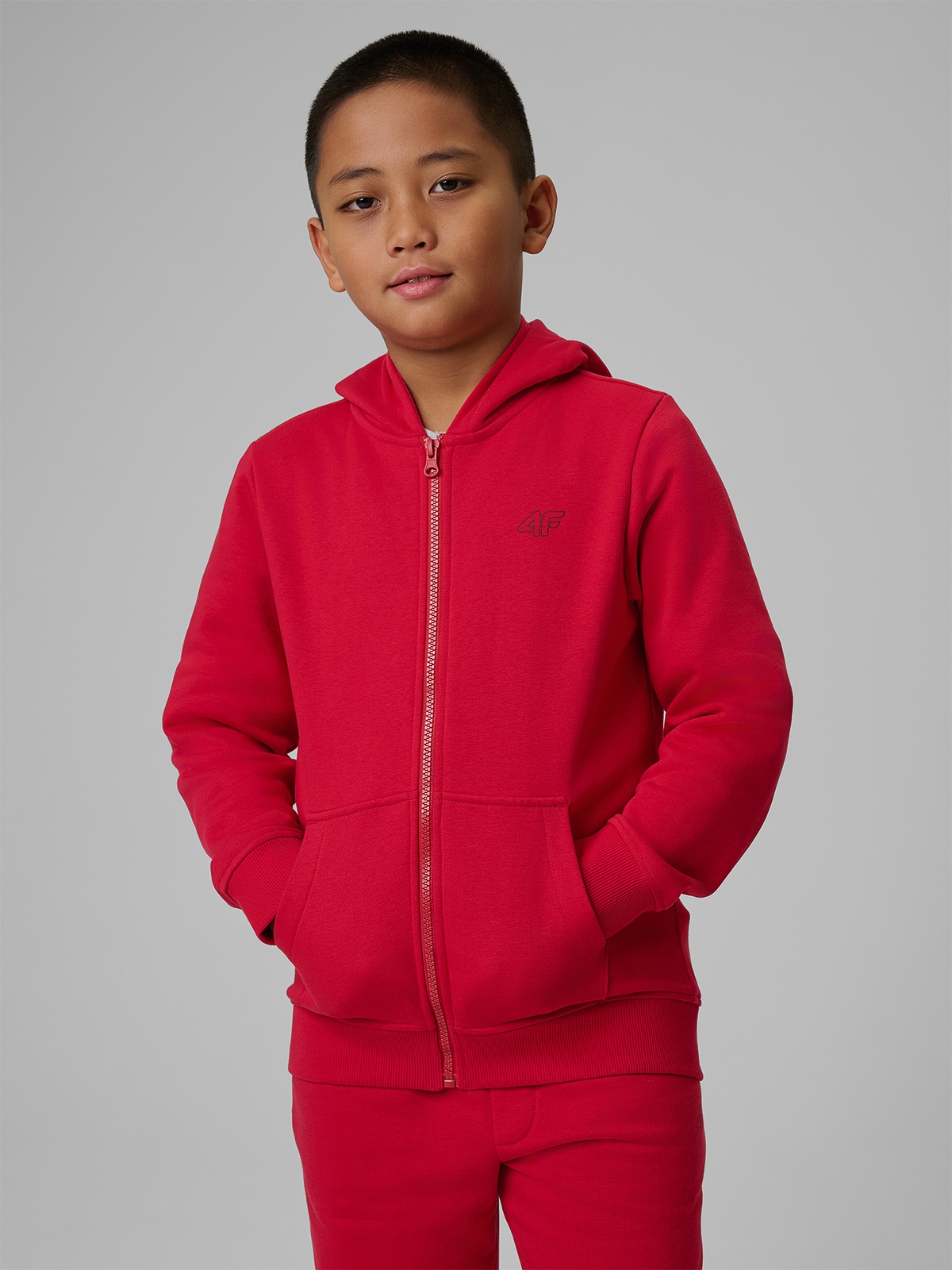 Sportinis džemperis regular su gobtuvu berniukiškas - raudonas