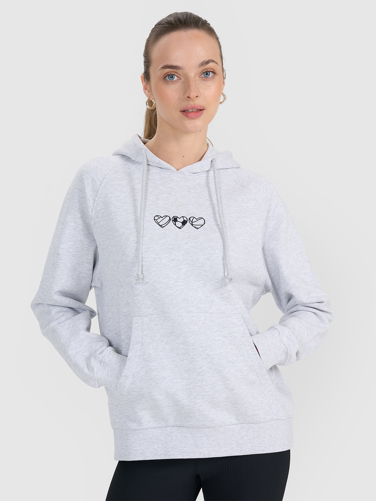 Moteriškas sportinis neatsegamas džemperis su gobtuvu - pilkas