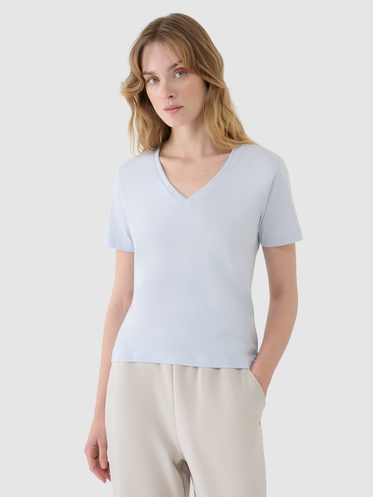 Moteriški T-shirt oversize marškinėliai su modaliu - mėlyni