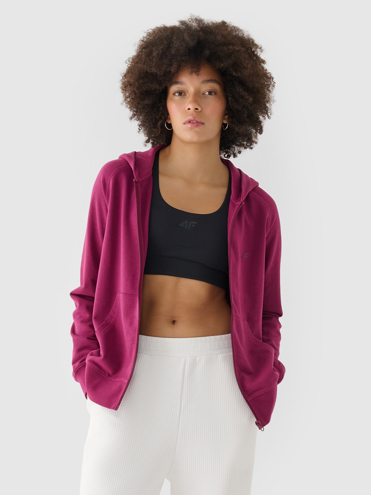 Moteriškas sportinis atsegamas džemperis su gobtuvu - violetinis