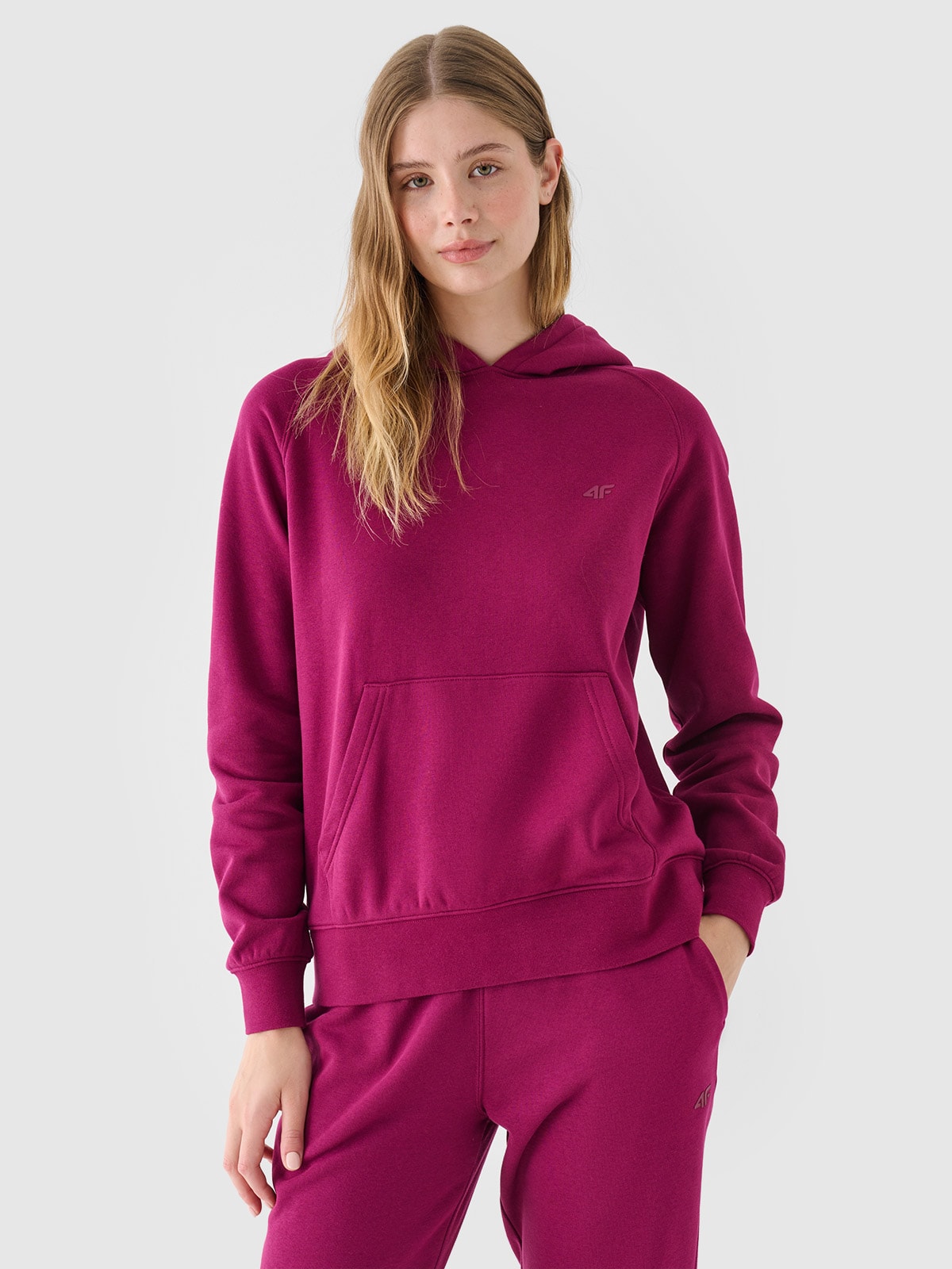 Moteriškas sportinis neatsegamas džemperis su gobtuvu - violetinis