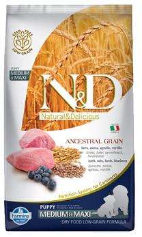 Sausas šunų maistas Farmina N&D Ancestral Grain Lamb Spelt Oats And Blueberry Medium & Maxi, ėriena, 12 kg