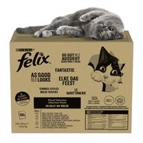 Šlapias kačių maistas Purina Felix Mix, jautiena/vištiena/tunas, 0.085 kg x 120 vnt.