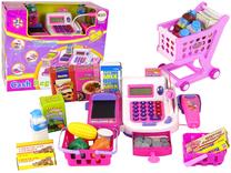 Žaislinės parduotuvės rinkinys, kasos aparatas ir prekių vežimėlis, rožinė sp.