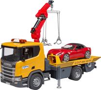  Automobilių transporteris Bruder Scania Super 560R 03552, 1:16, raudona sp./geltona sp.