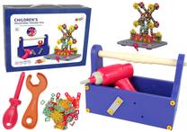 Konstruktoriaus rinkinys su atsuktuvu Lean Toys Educational Toolbox, įvairių spalvų