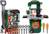 Žaislinis meistro įrankių rinkinys, meistro darbo stalas Lean Toys 3in1 Deluxe, žalia sp.