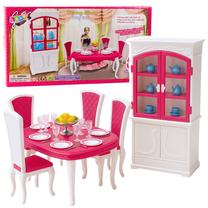 Lėlių namo baldas, rinkinys Lean Toys Dining Room, balta sp./rožinė sp.