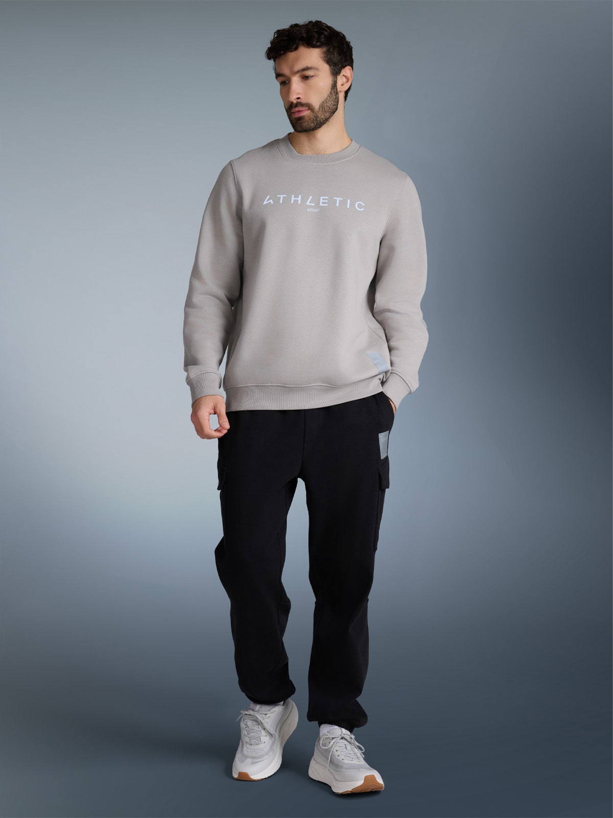 Vyriškas sportinis neatsegamas džemperis be gobtuvo - pilkas