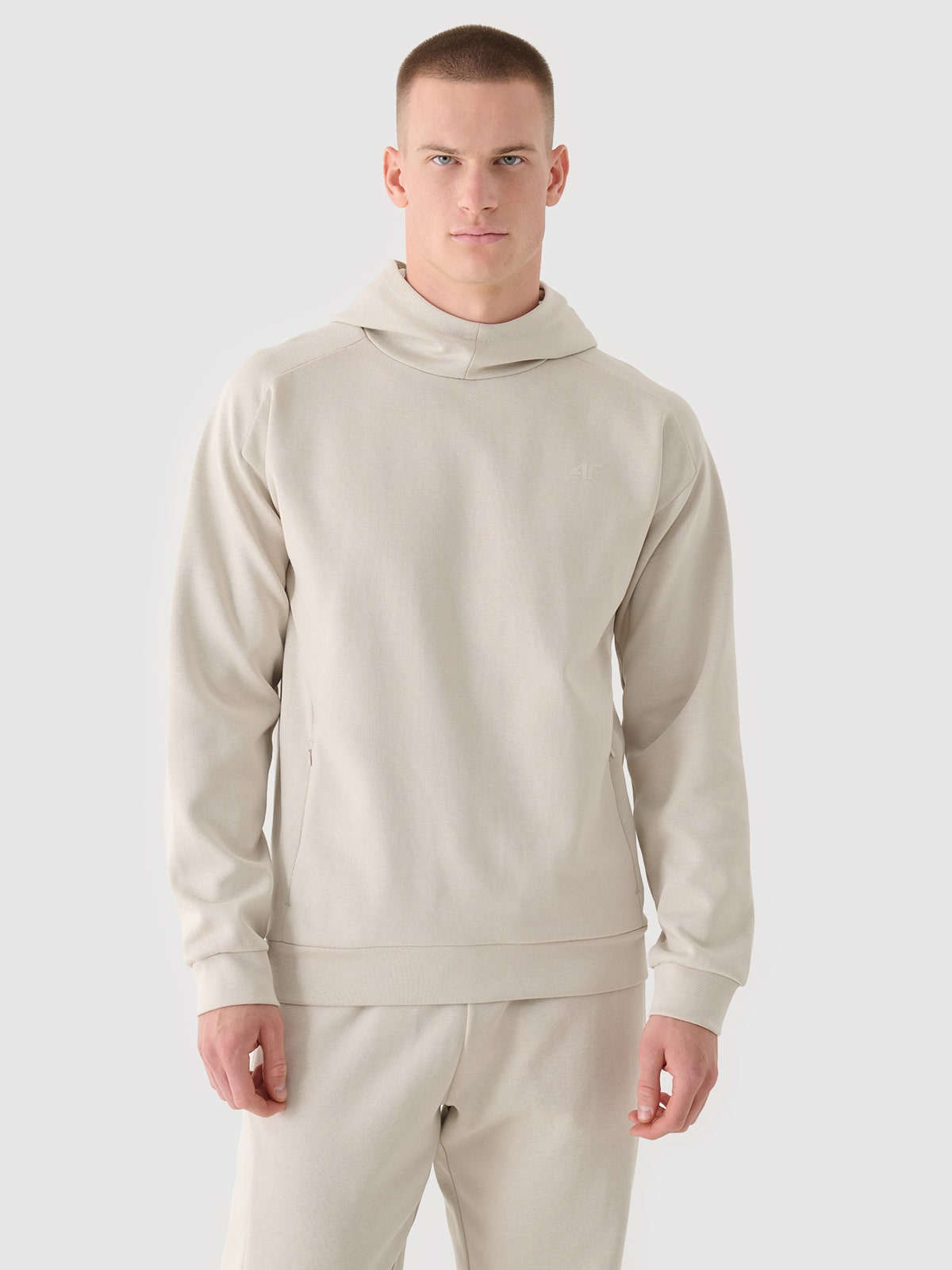 Vyriškas sportinis neatsegamas džemperis su gobtuvu - smėlio spalvos