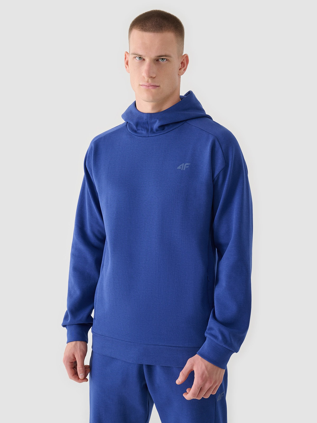 Vyriškas sportinis neatsegamas džemperis su gobtuvu - tamsiai mėlynas
