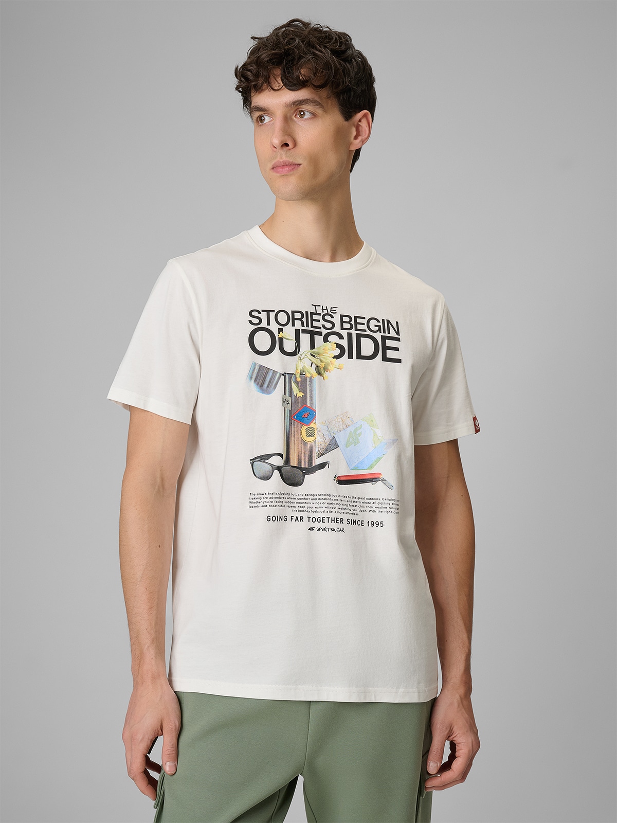 Vyriški T-shirt regular marškinėliai su spauda - balti