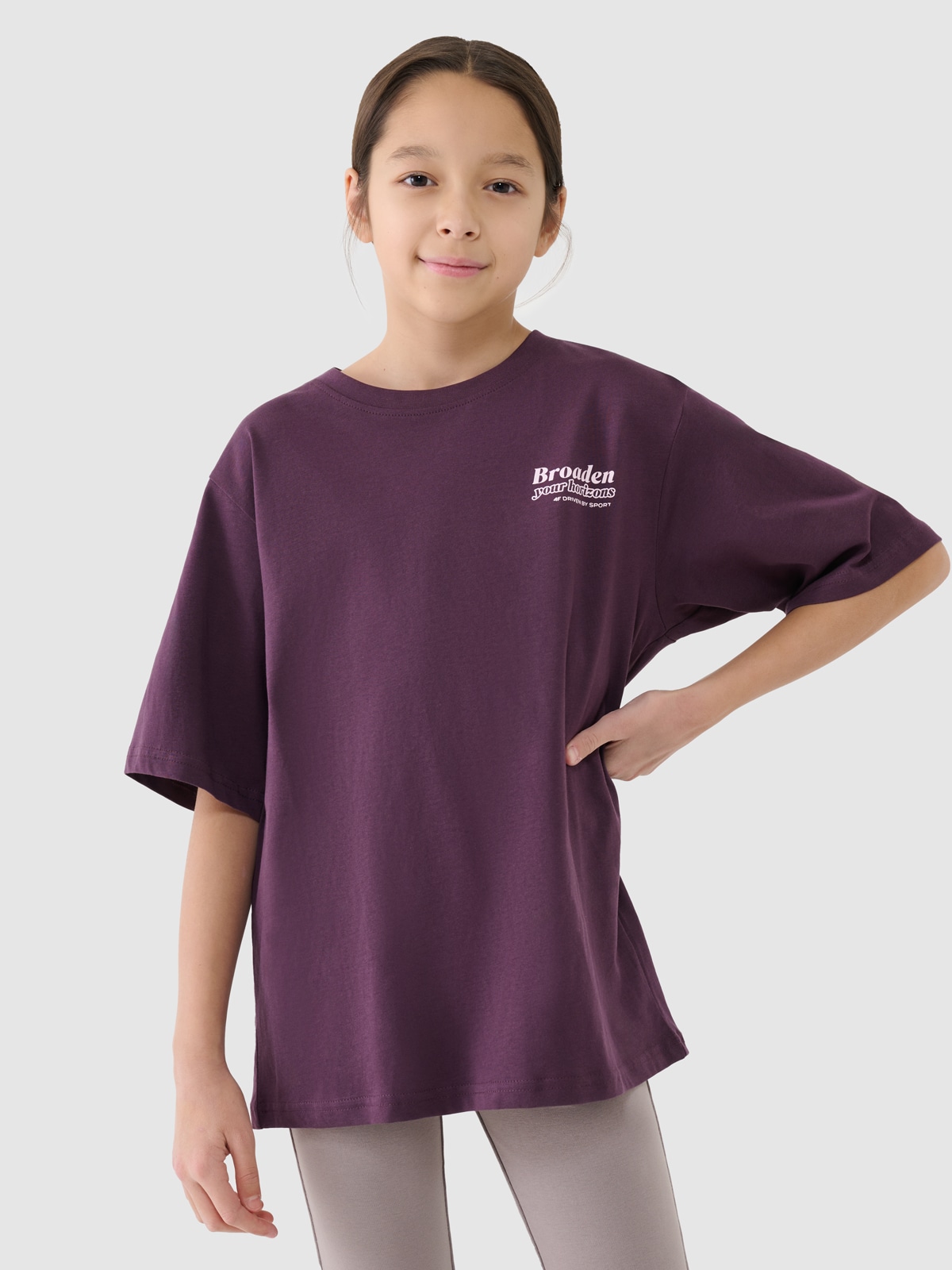 T-shirt oversize marškinėliai su grafika mergaitėms - violetiniai