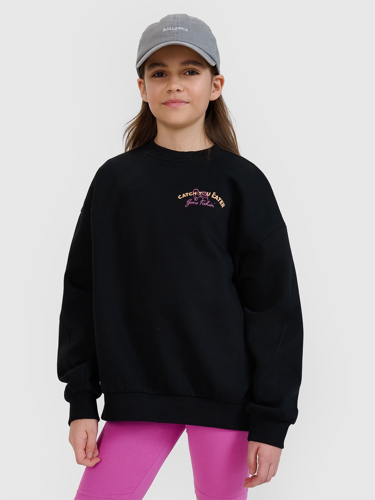 Sportinis neatsegamas džemperis be gobtuvo mergaitėms - juodas