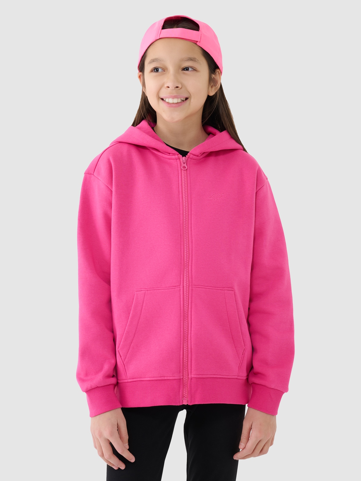 Sportinis atsegamas džemperis su gobtuvu mergaitėms - rožinis