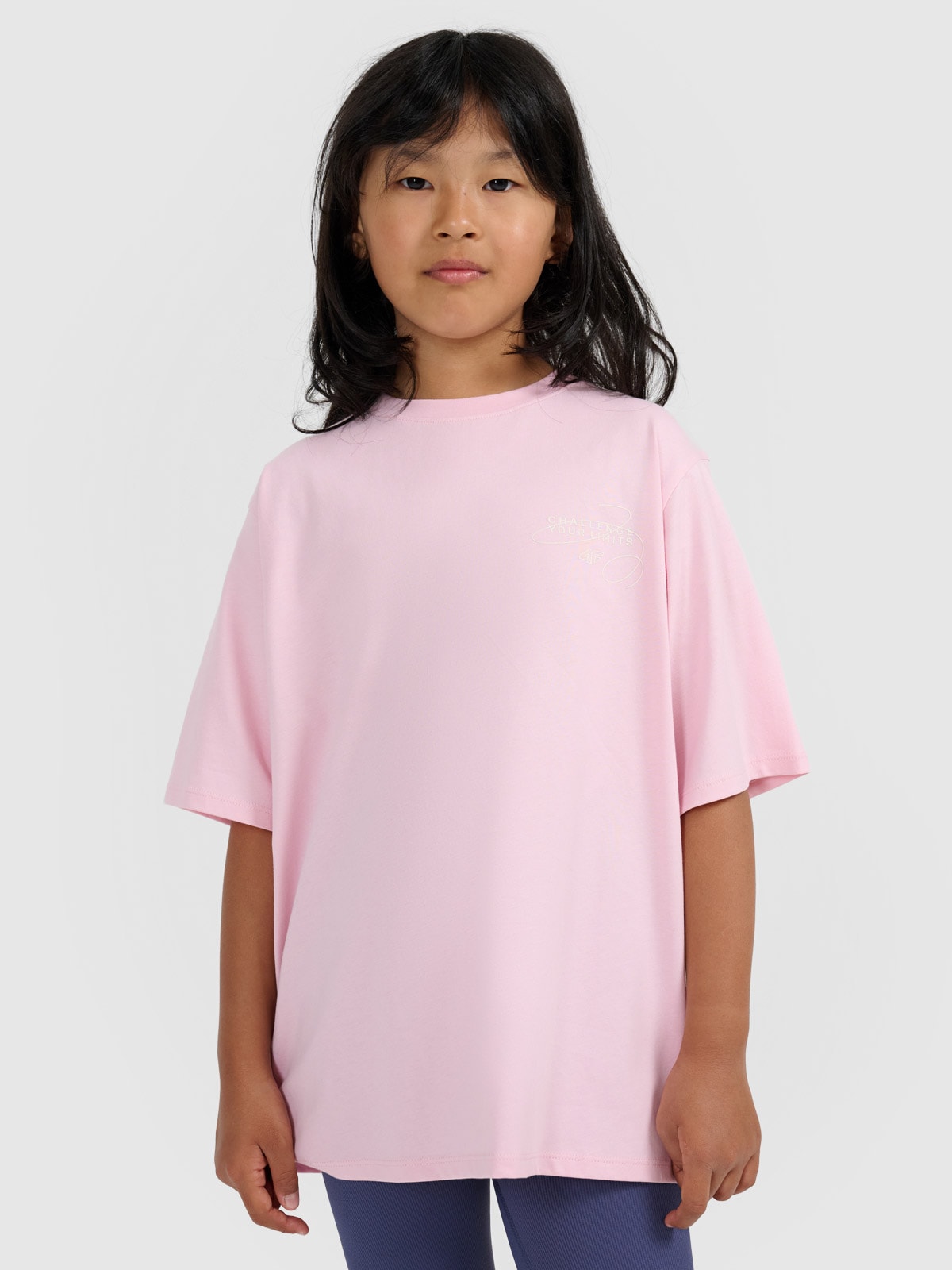 T-shirt oversize marškinėliai su spauda mergaitėms - rožiniai