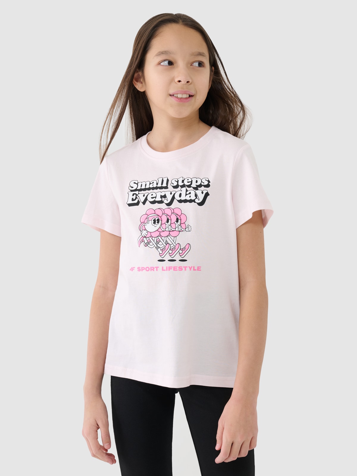 T-shirt regular marškinėliai su spauda mergaitėms - smėlio spalvos