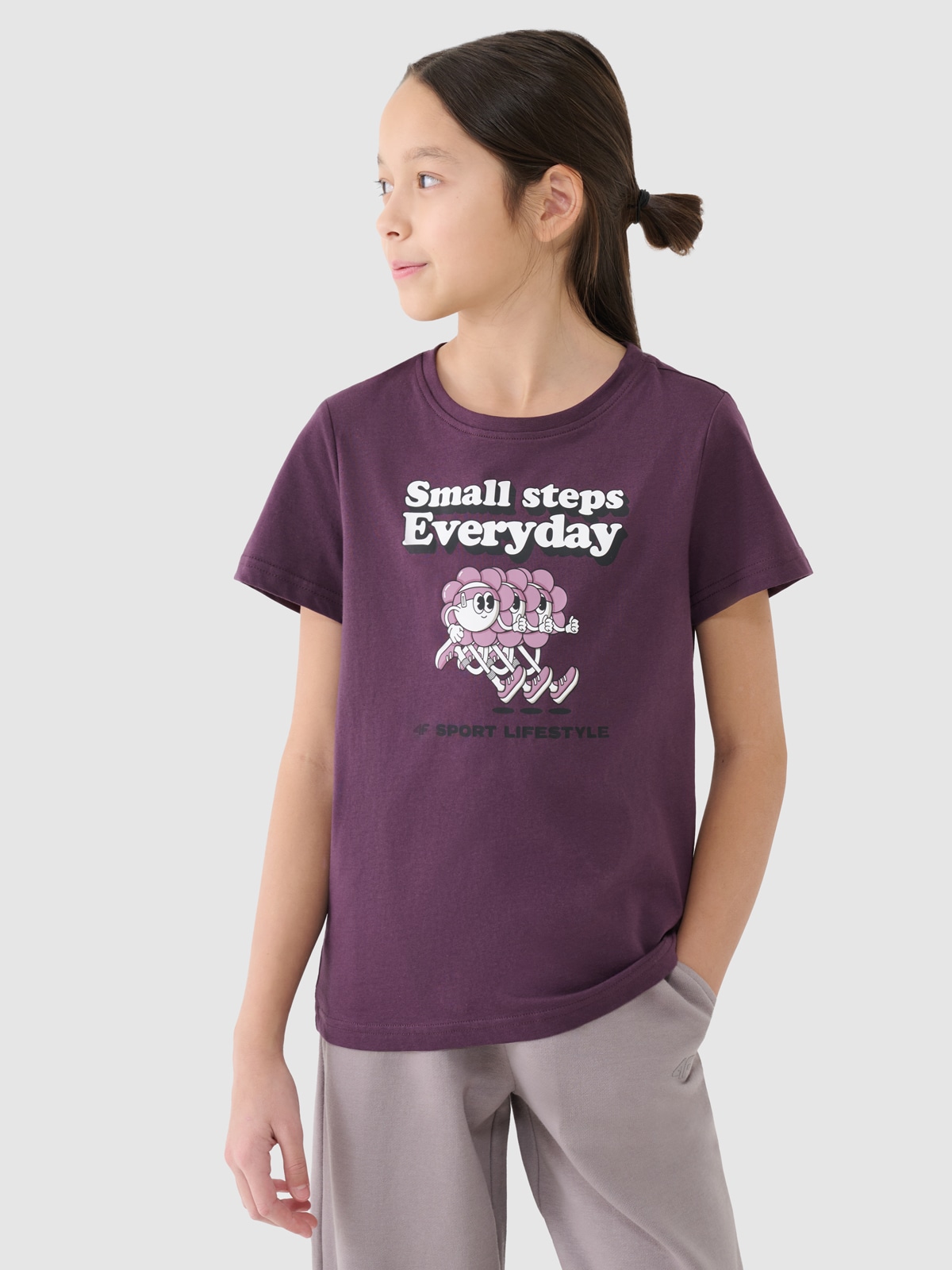 T-shirt regular marškinėliai su spauda mergaitėms - violetiniai