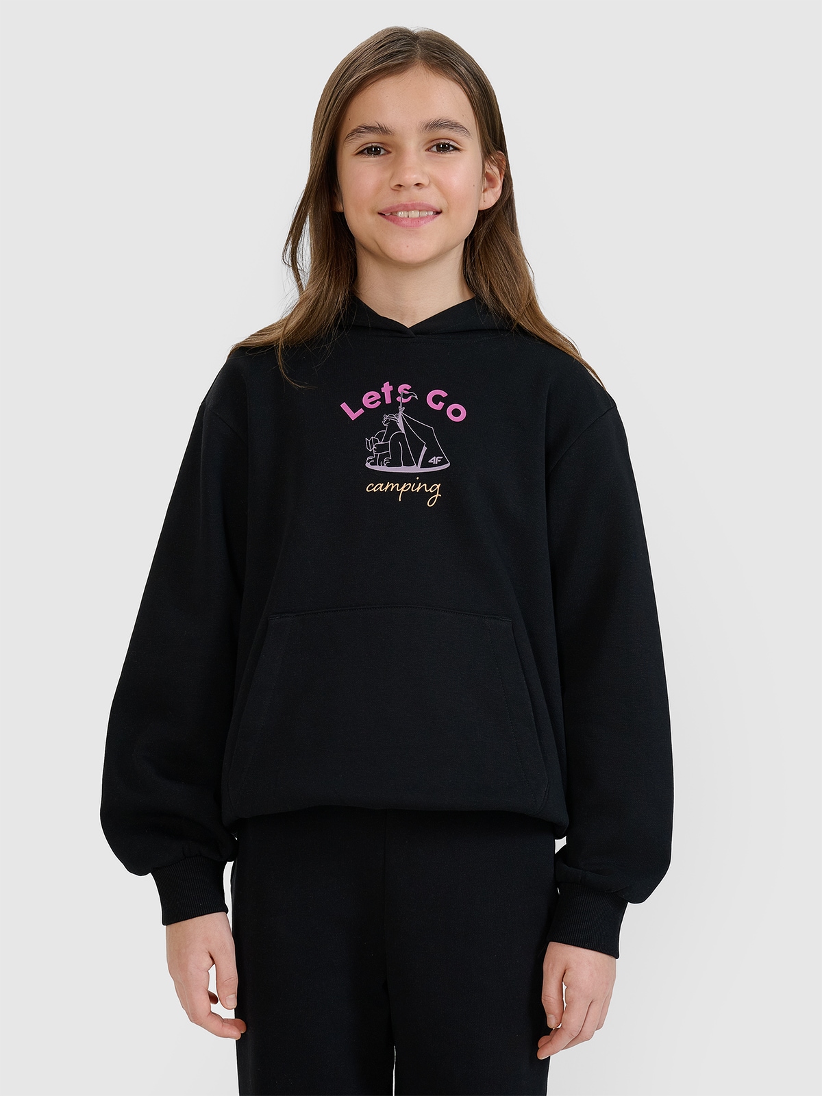 Sportinis neatsegamas, džemperis su gobtuvu mergaitėms - juodas