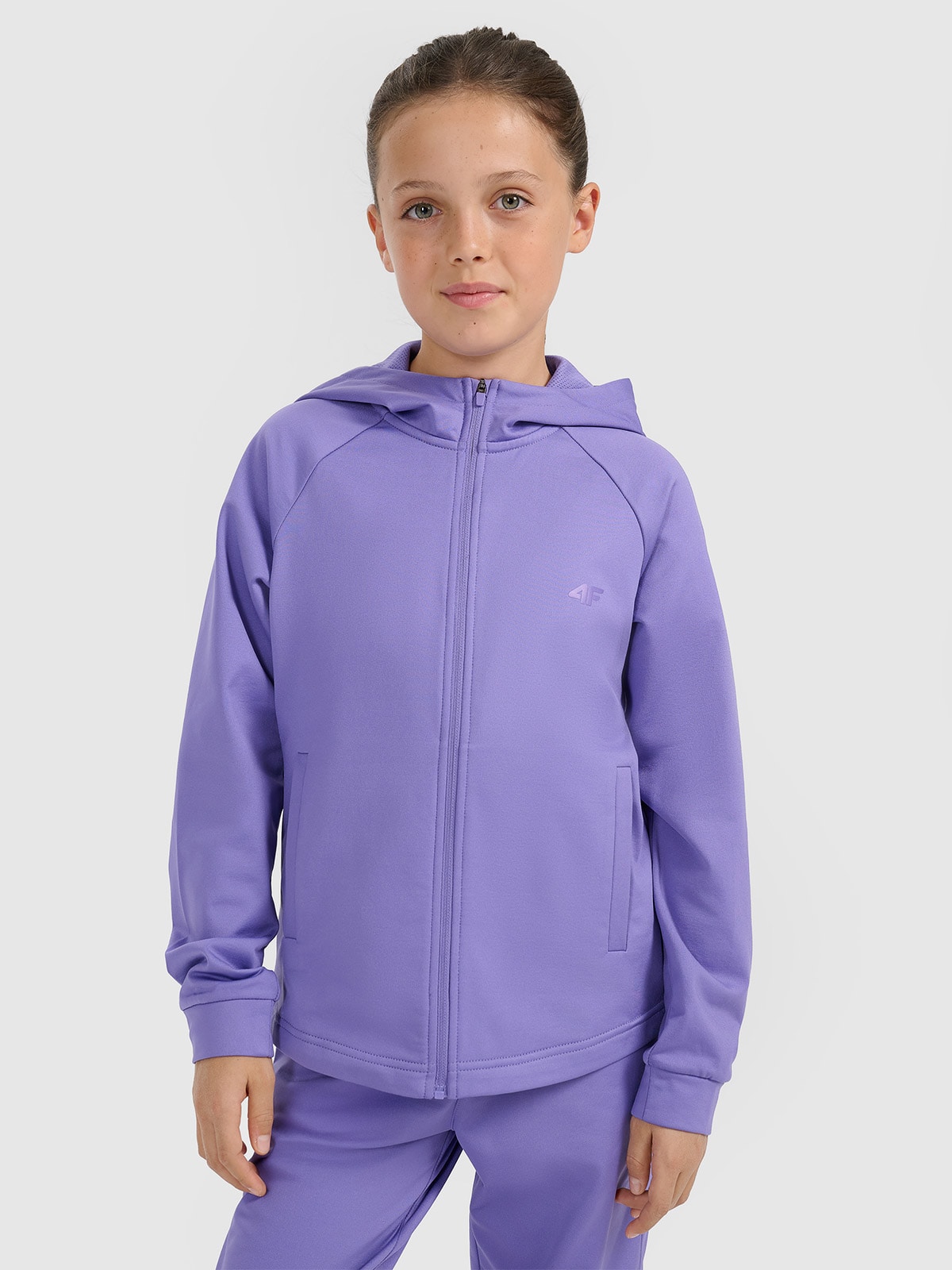 Sportinis atsegamas džemperis su gobtuvu mergaitėms - violetinis