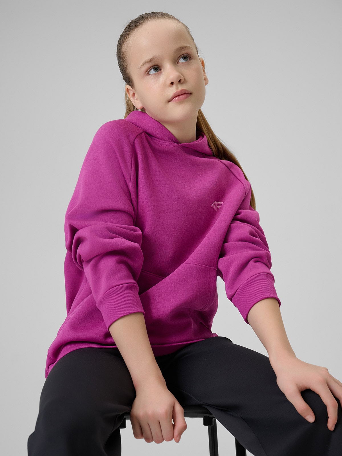 Sportinis loose džemperis su gobtuvu mergaitėms - rožinis