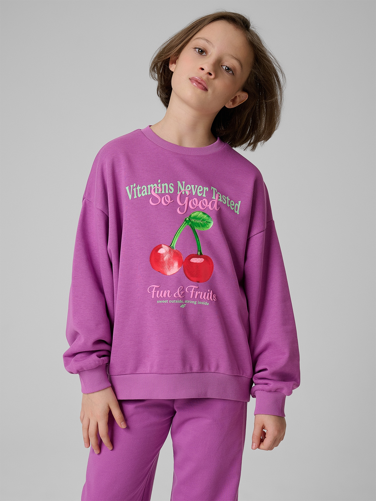 Loose sportinis džemperis be gobtuvo mergaitėms - violetinis