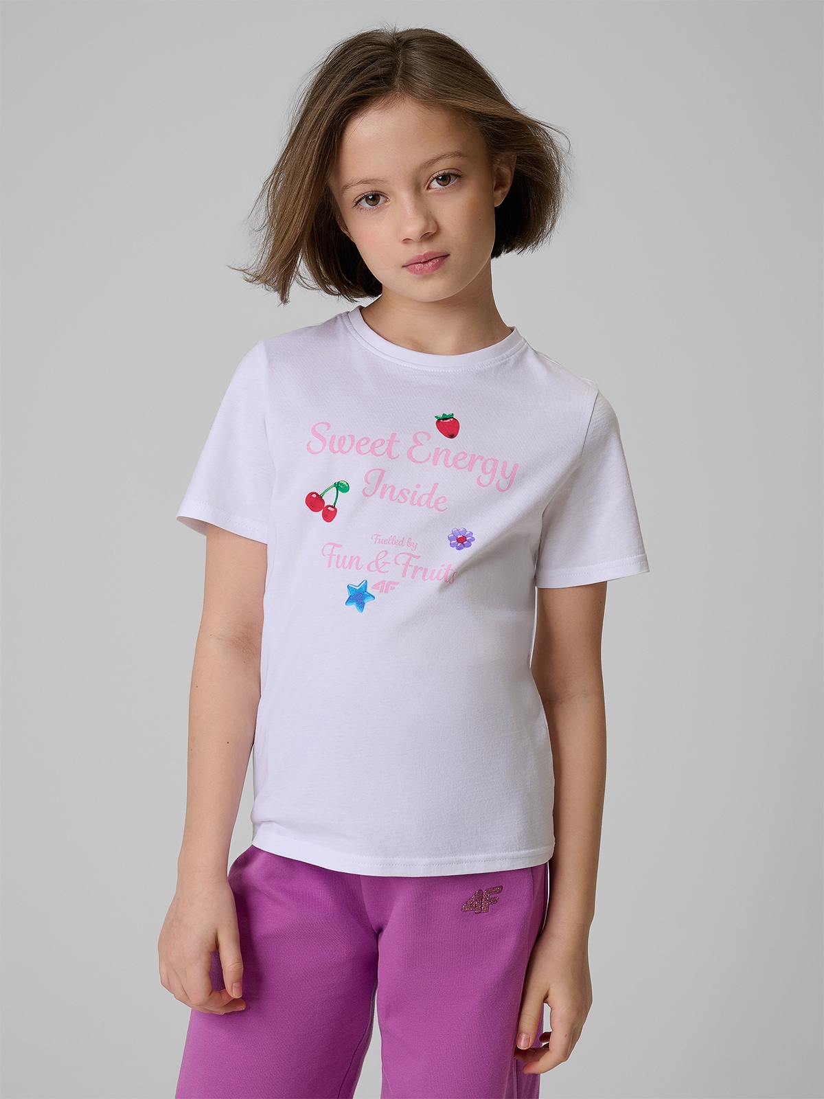 Regular marškinėliai mergaitėms su spauda - balti