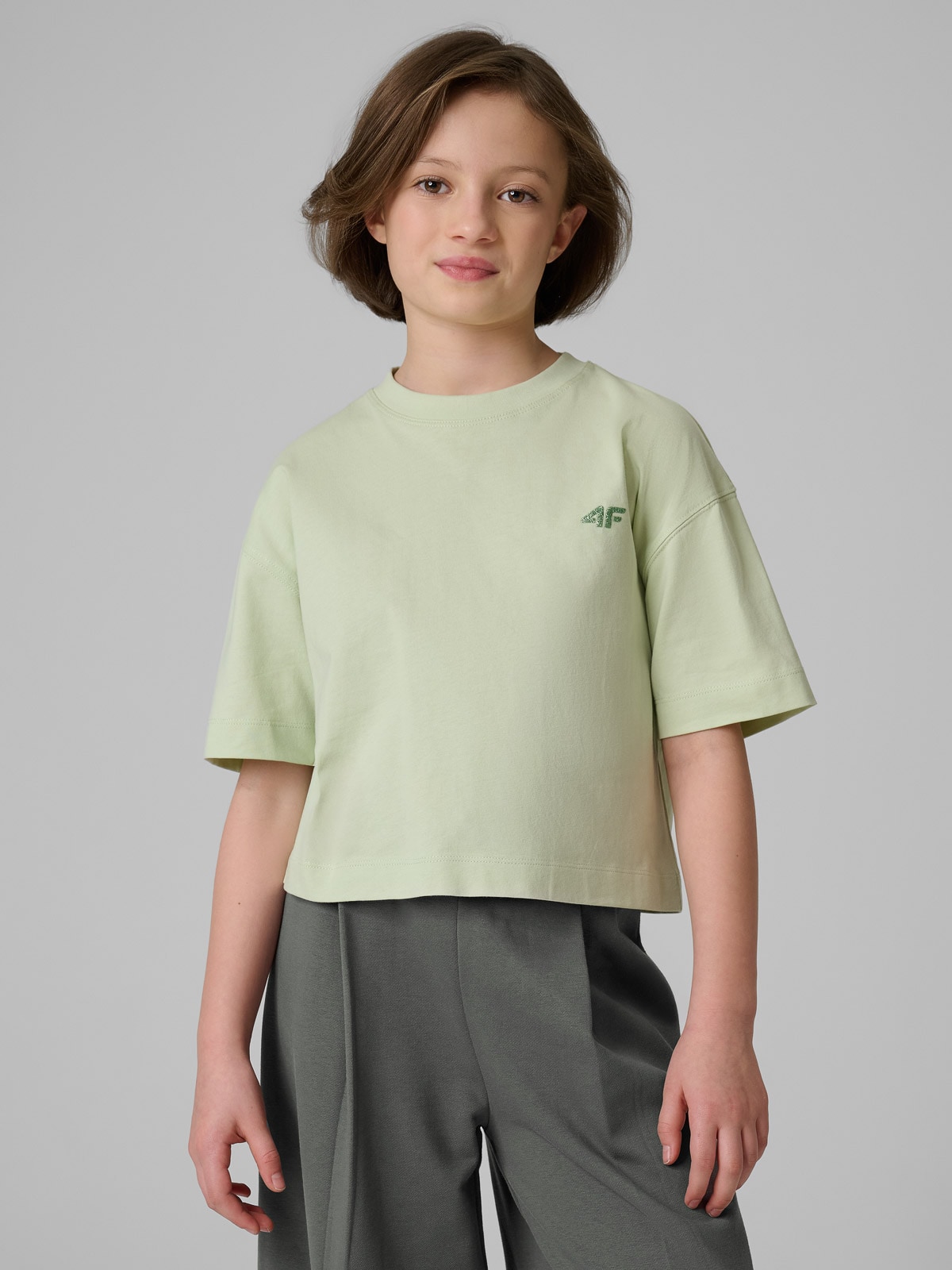 T-shirt loose vienspalvis mergaitėms - žalias