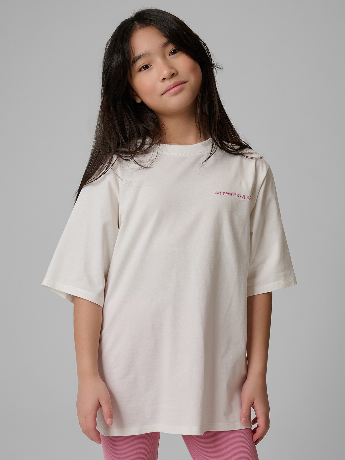 Laisvi marškinėliai su spauda mergaitėms - balti